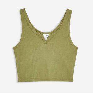 NWOT Topshop Green Waffle Notch Fitted Crop Tank Top Size 4 Slim Fit